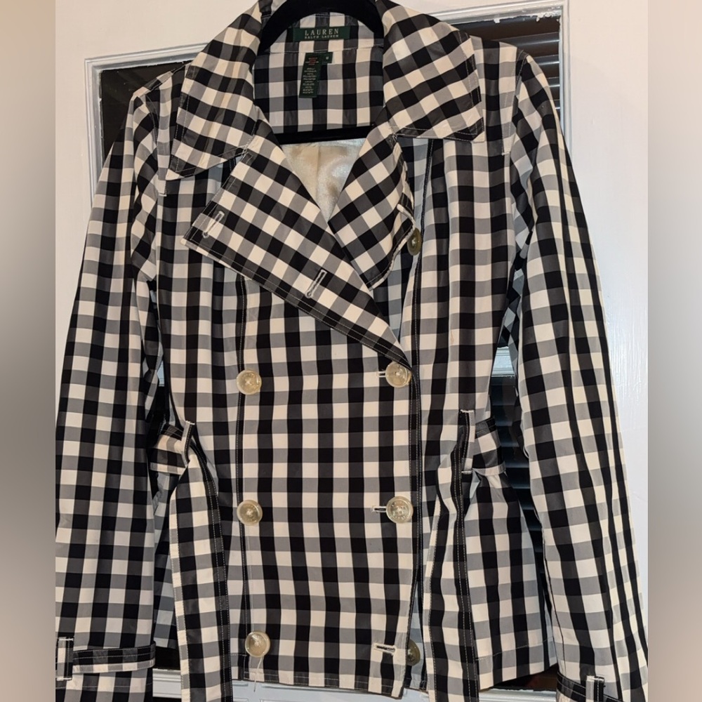Ralph Lauren Black and White Gingham Double-Breasted Women’s Jacket Sz M